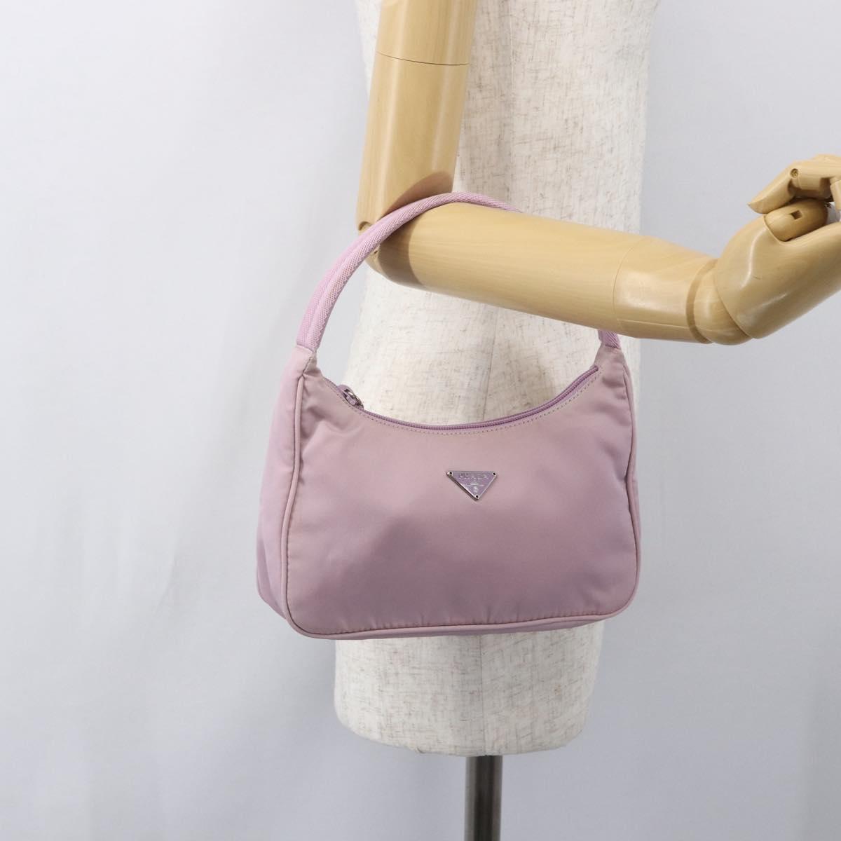 PRADA Hand Bag Nylon Pink Silver Auth 156269