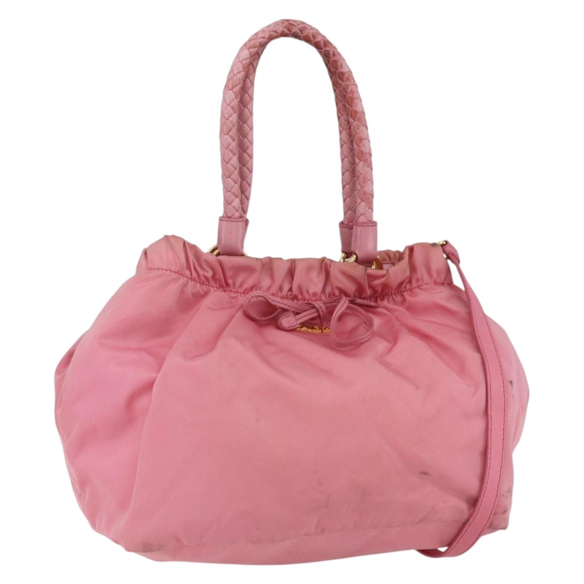 PRADA Hand Bag Nylon 2way Pink Gold Auth 156270