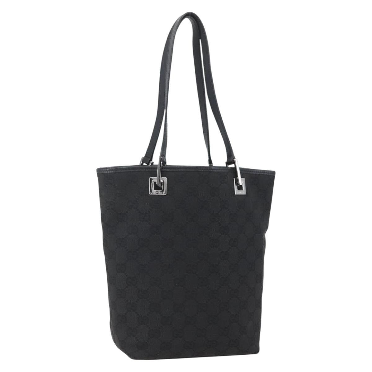 GUCCI GG Canvas Tote Bag Black Silver 31244 Auth 156271