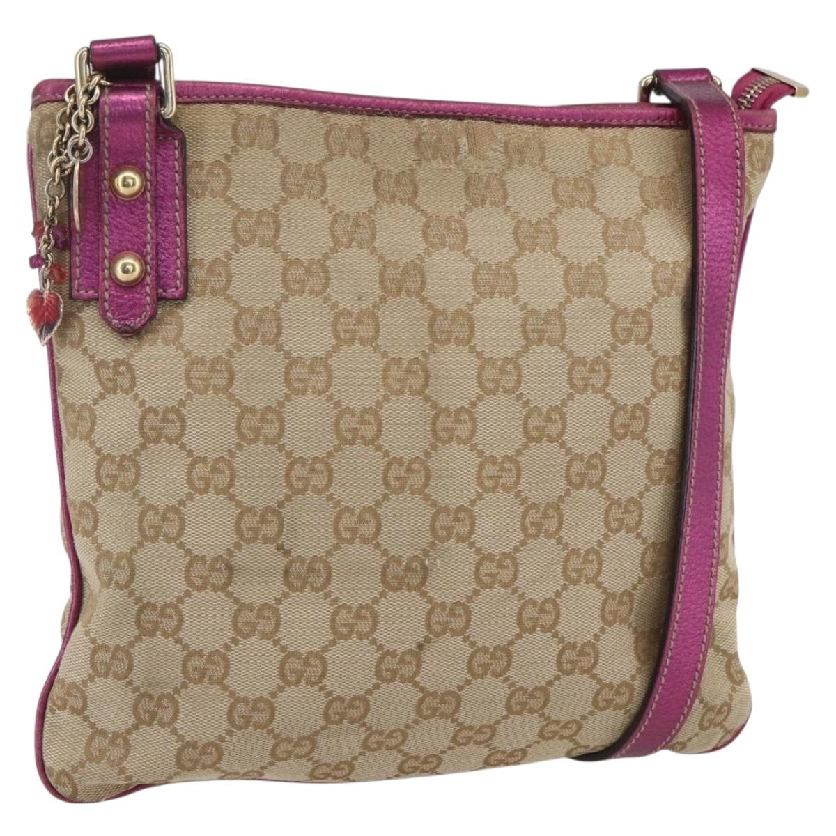 GUCCI GG Canvas Shoulder Bag Beige Pink gold 144388 Auth 156272