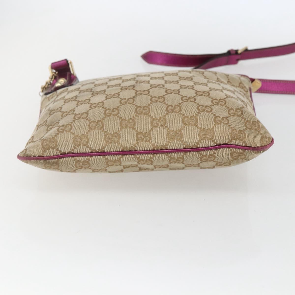GUCCI GG Canvas Shoulder Bag Beige Pink gold 144388 Auth 156272