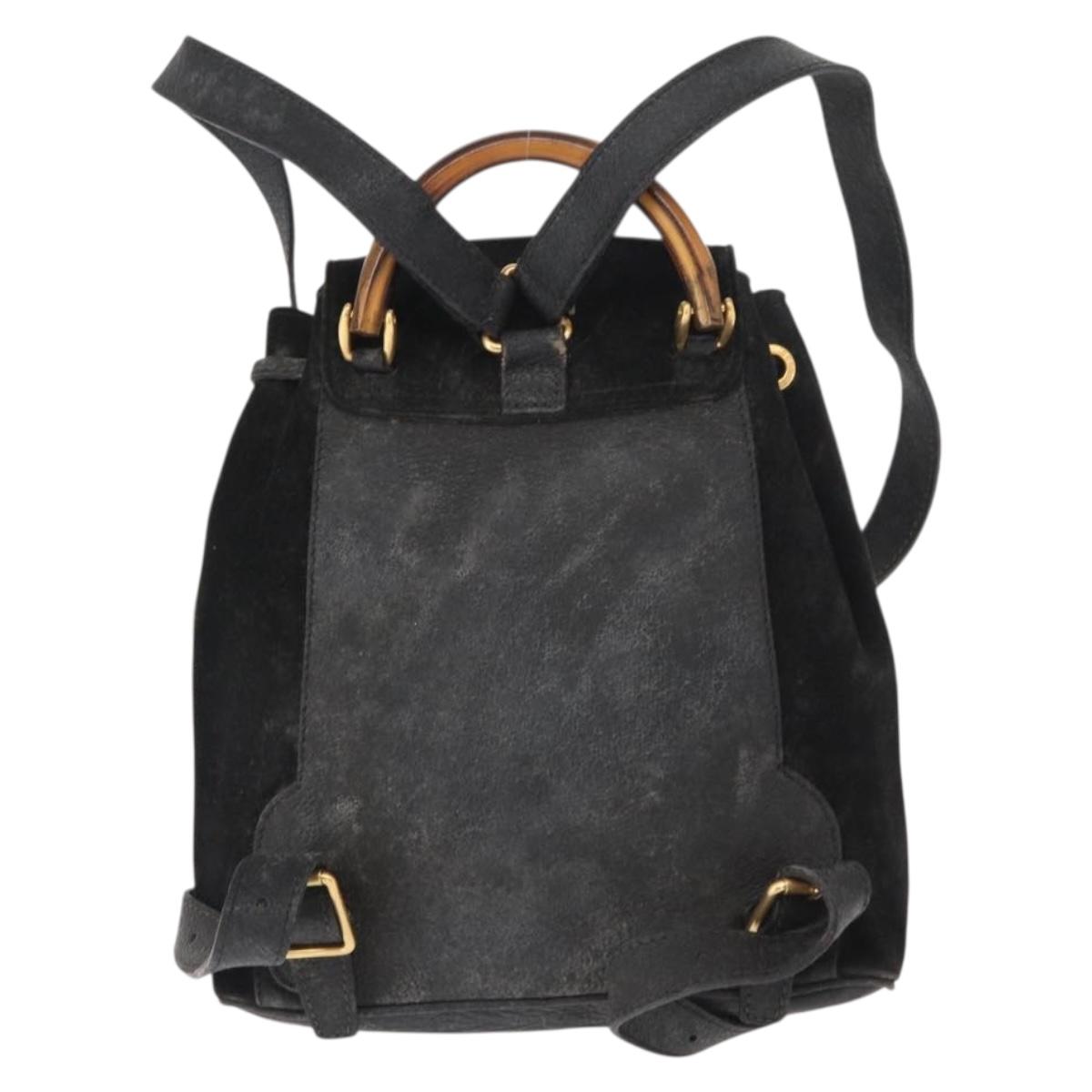 GUCCI Bamboo Backpack Leather Black Gold 003 2058 0030 Auth 156278