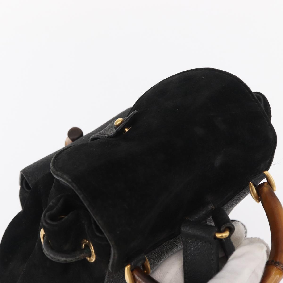 GUCCI Bamboo Backpack Leather Black Gold 003 2058 0030 Auth 156278