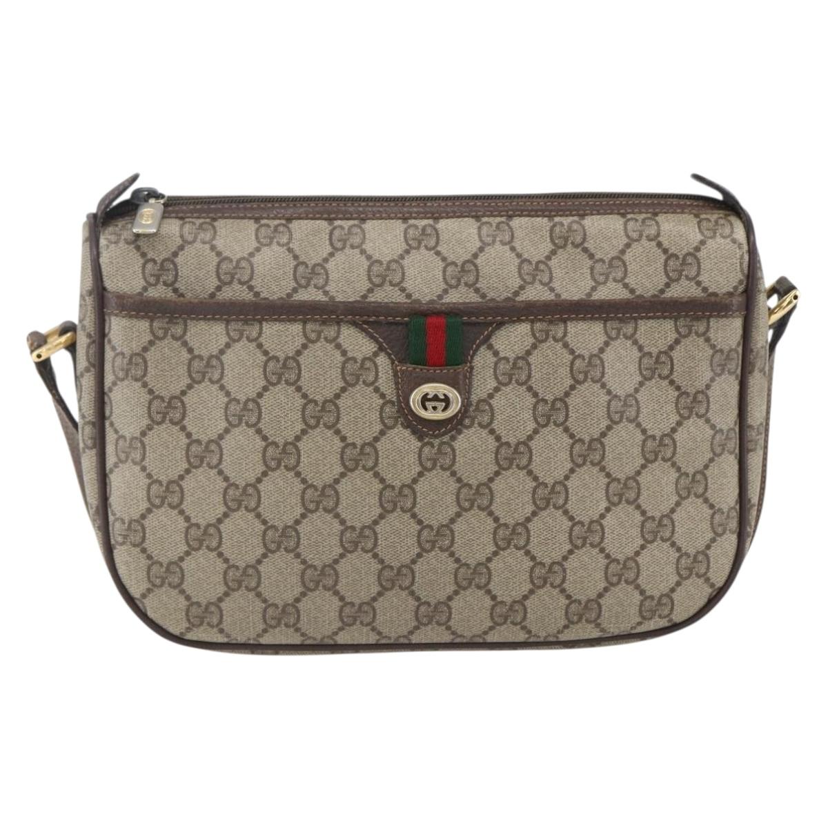 GUCCI GG Supreme Web Sherry Line Bag PVC Beige Gold 89 02 077 Auth 156279
