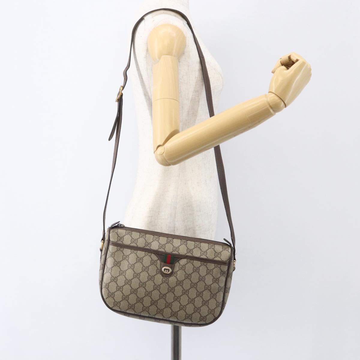 GUCCI GG Supreme Web Sherry Line Bag PVC Beige Gold 89 02 077 Auth 156279