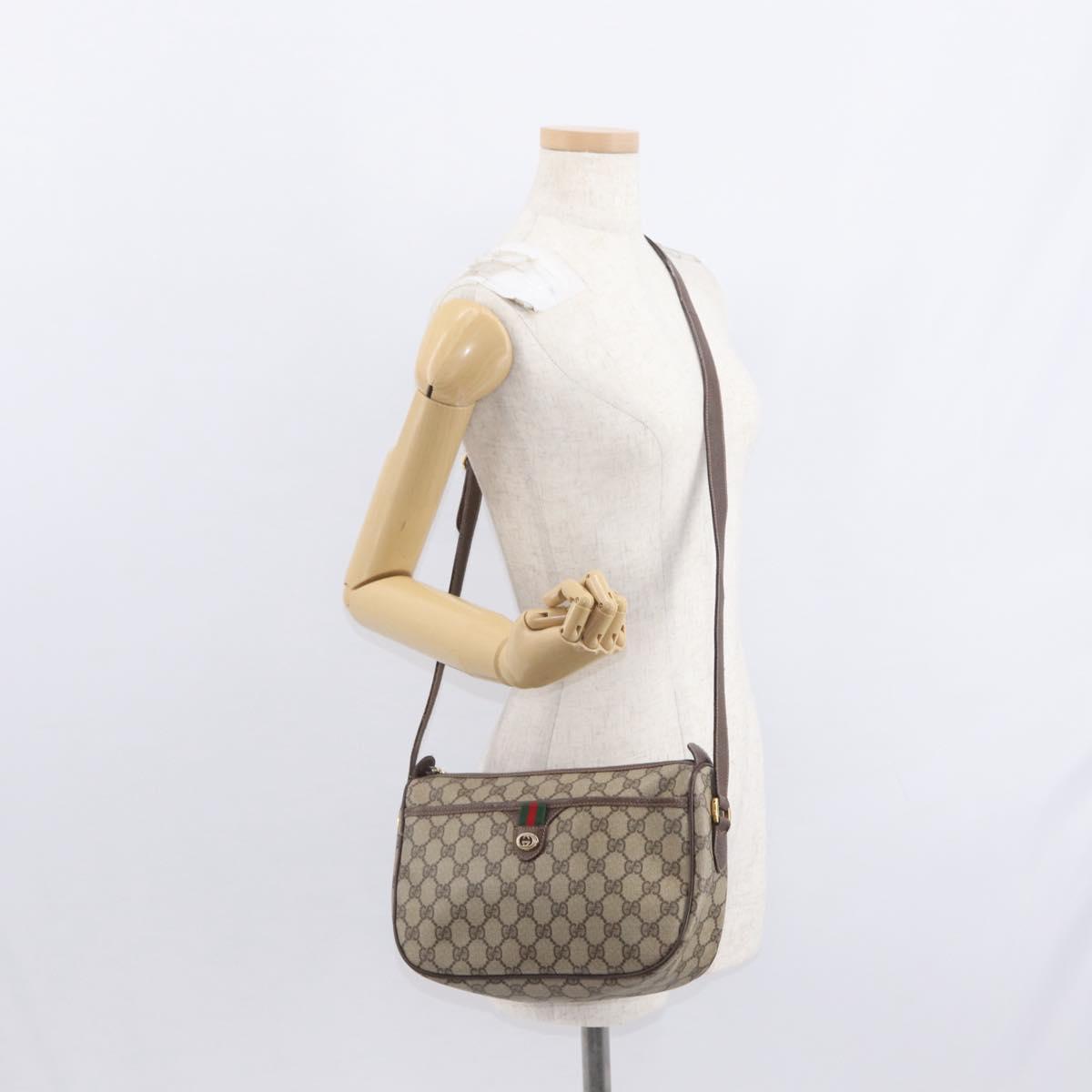 GUCCI GG Supreme Web Sherry Line Bag PVC Beige Gold 89 02 077 Auth 156280