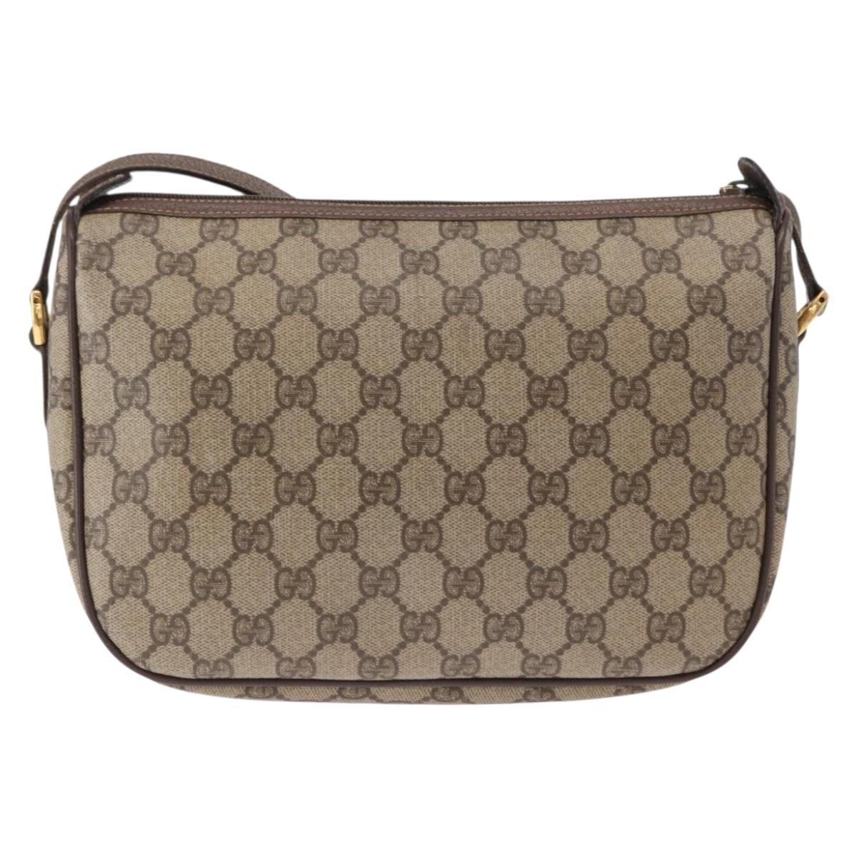 GUCCI GG Supreme Web Sherry Line Bag PVC Beige Gold 89 02 077 Auth 156280