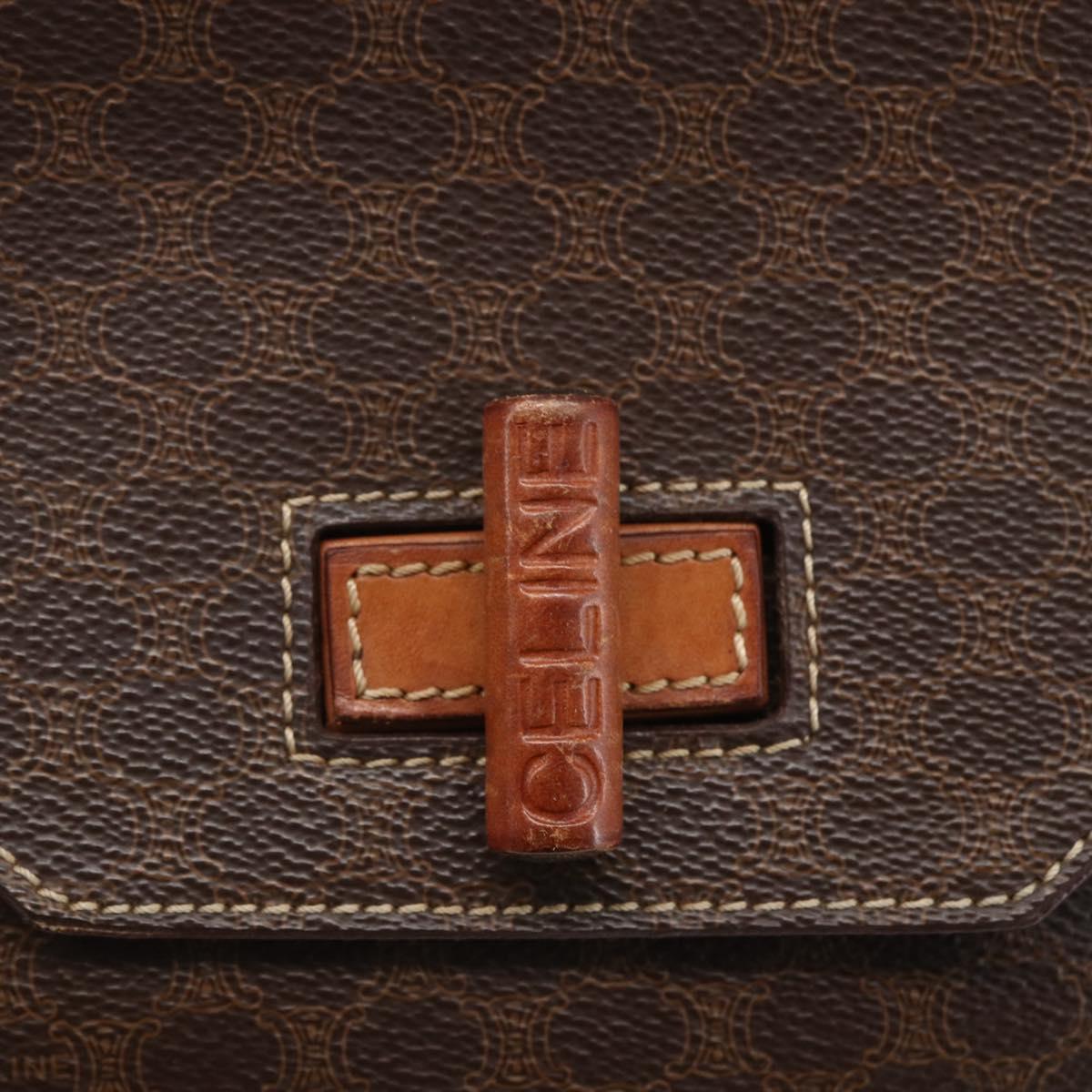 CELINE Macadam Canvas Shoulder Bag PVC Leather Brown Gold Auth 156281