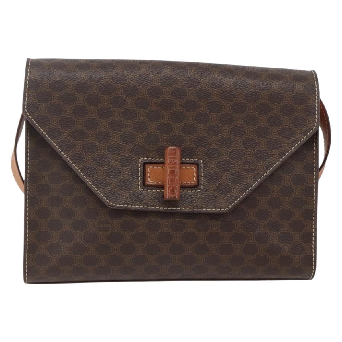 CELINE Macadam Canvas Shoulder Bag PVC Leather Brown Gold Auth 156281