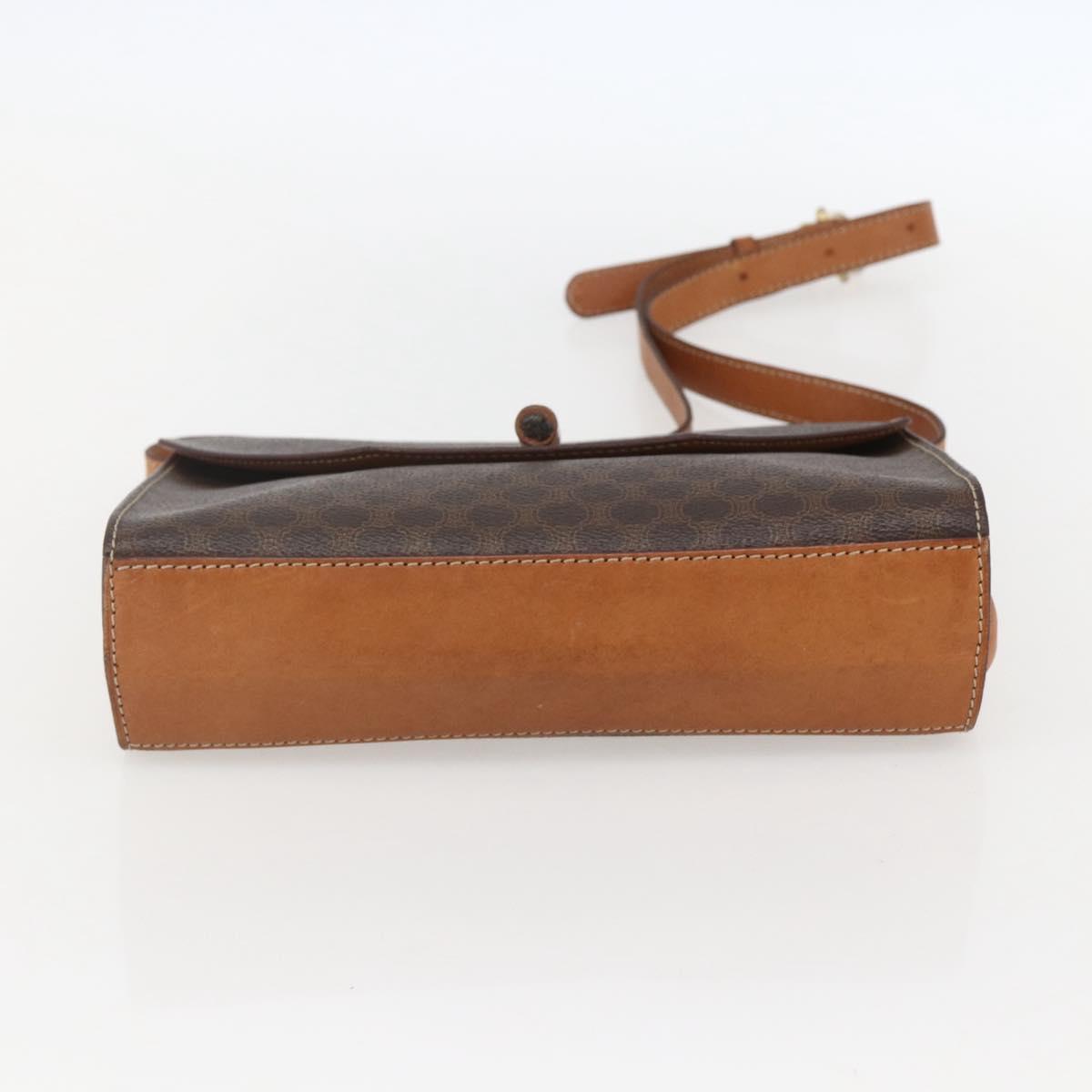 CELINE Macadam Canvas Shoulder Bag PVC Leather Brown Gold Auth 156281