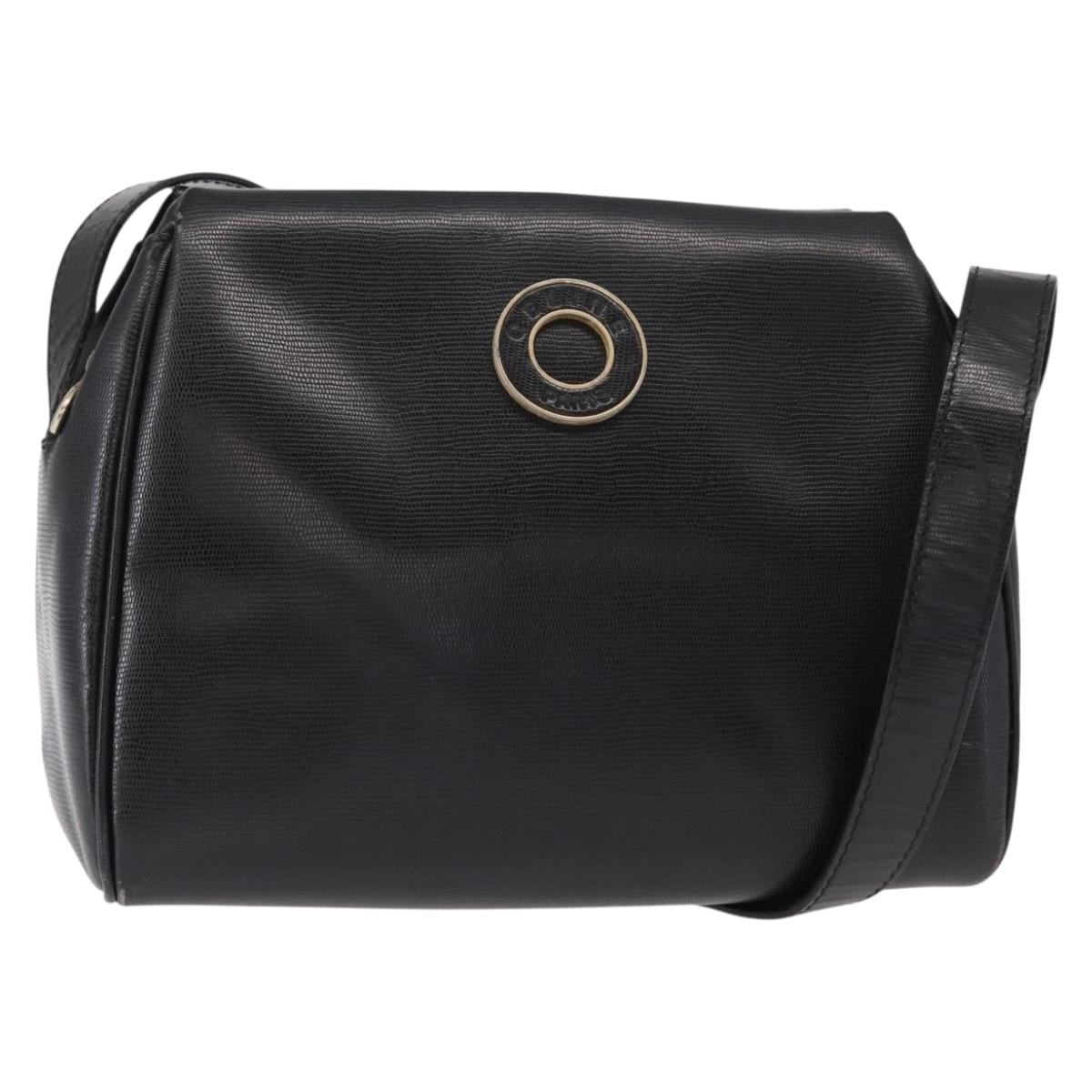 CELINE Circle Shoulder Bag Leather Black Gold Auth 156282