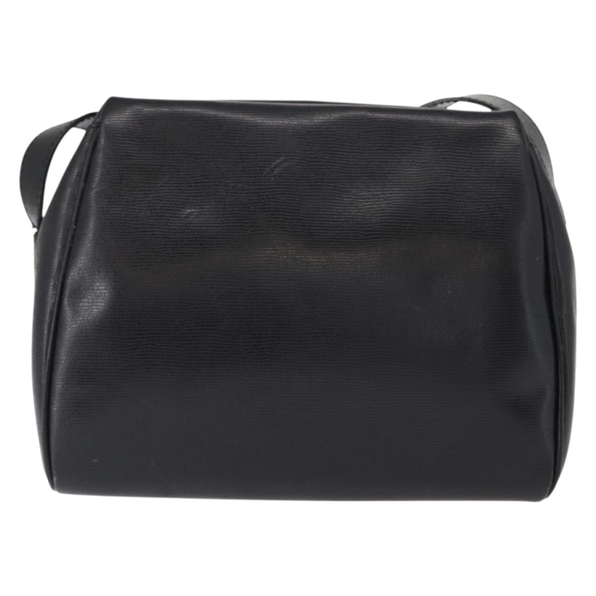 CELINE Circle Shoulder Bag Leather Black Gold Auth 156282
