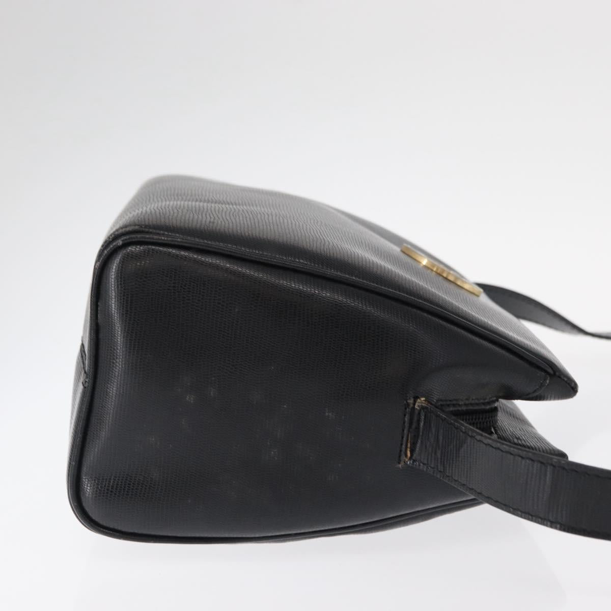 CELINE Circle Shoulder Bag Leather Black Gold Auth 156282
