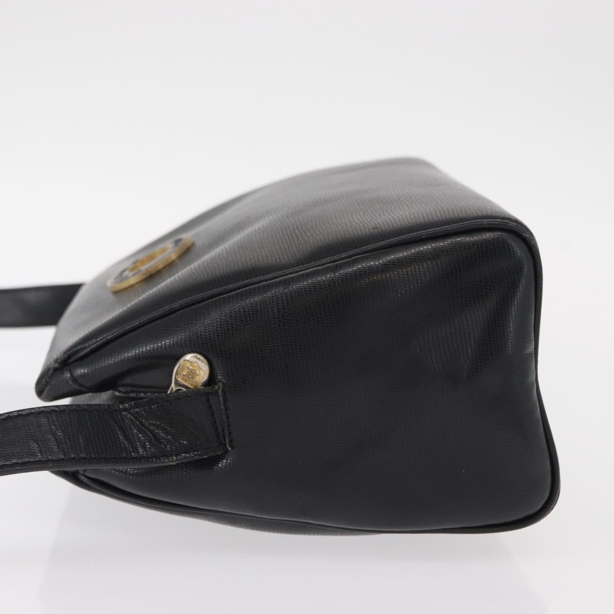 CELINE Circle Shoulder Bag Leather Black Gold Auth 156282
