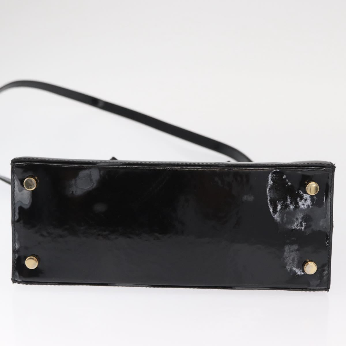 Salvatore Ferragamo Vala Hand Bag Enamel 2way Black Gold Auth 156283