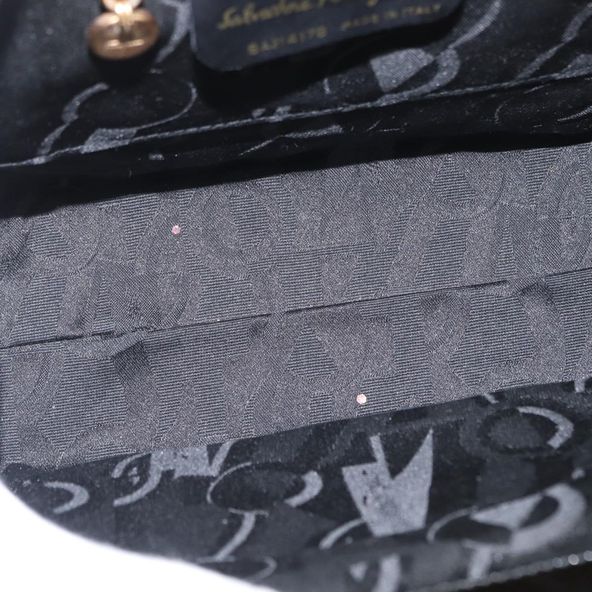 Salvatore Ferragamo Vala Hand Bag Enamel 2way Black Gold Auth 156283