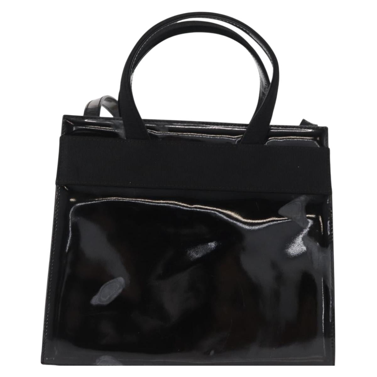 Salvatore Ferragamo Vala Hand Bag Enamel 2way Black Gold Auth 156283