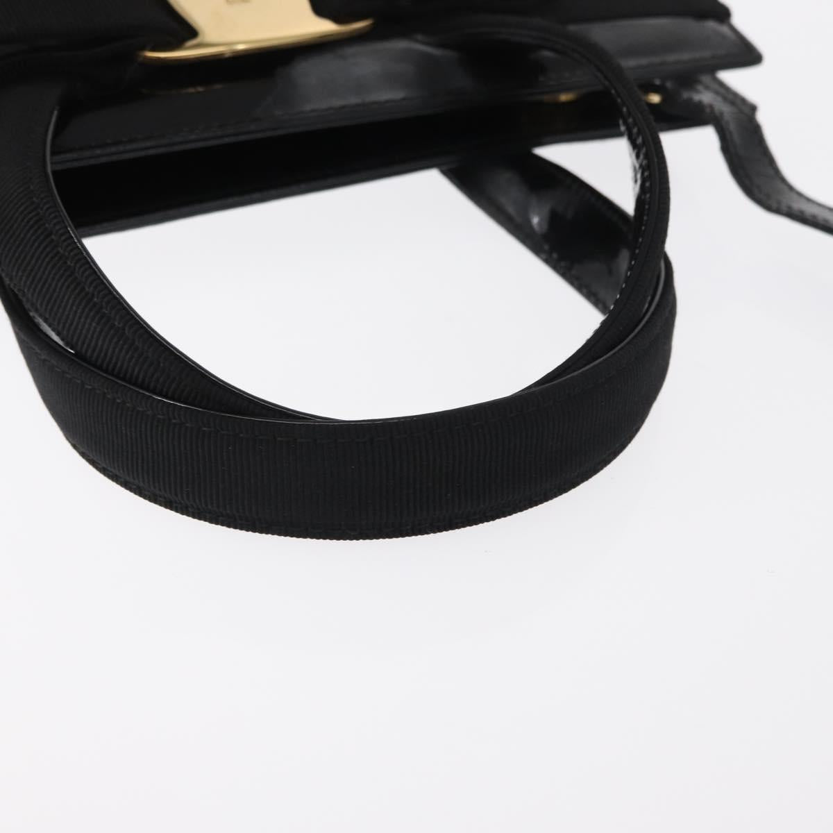 Salvatore Ferragamo Vala Hand Bag Enamel 2way Black Gold Auth 156283