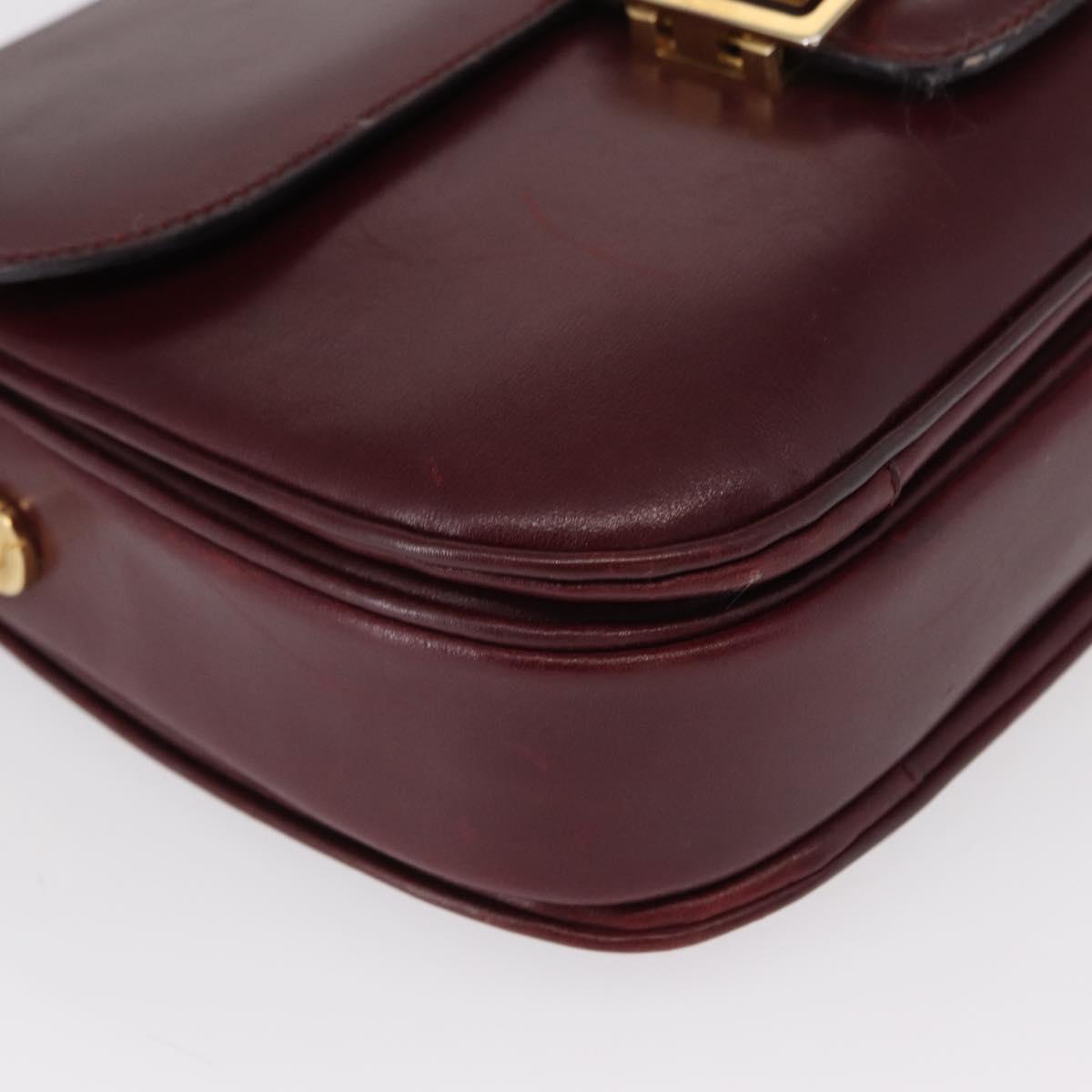 CELINE Horse Carriage Shoulder Bag Leather Bordeaux Gold Auth 156289