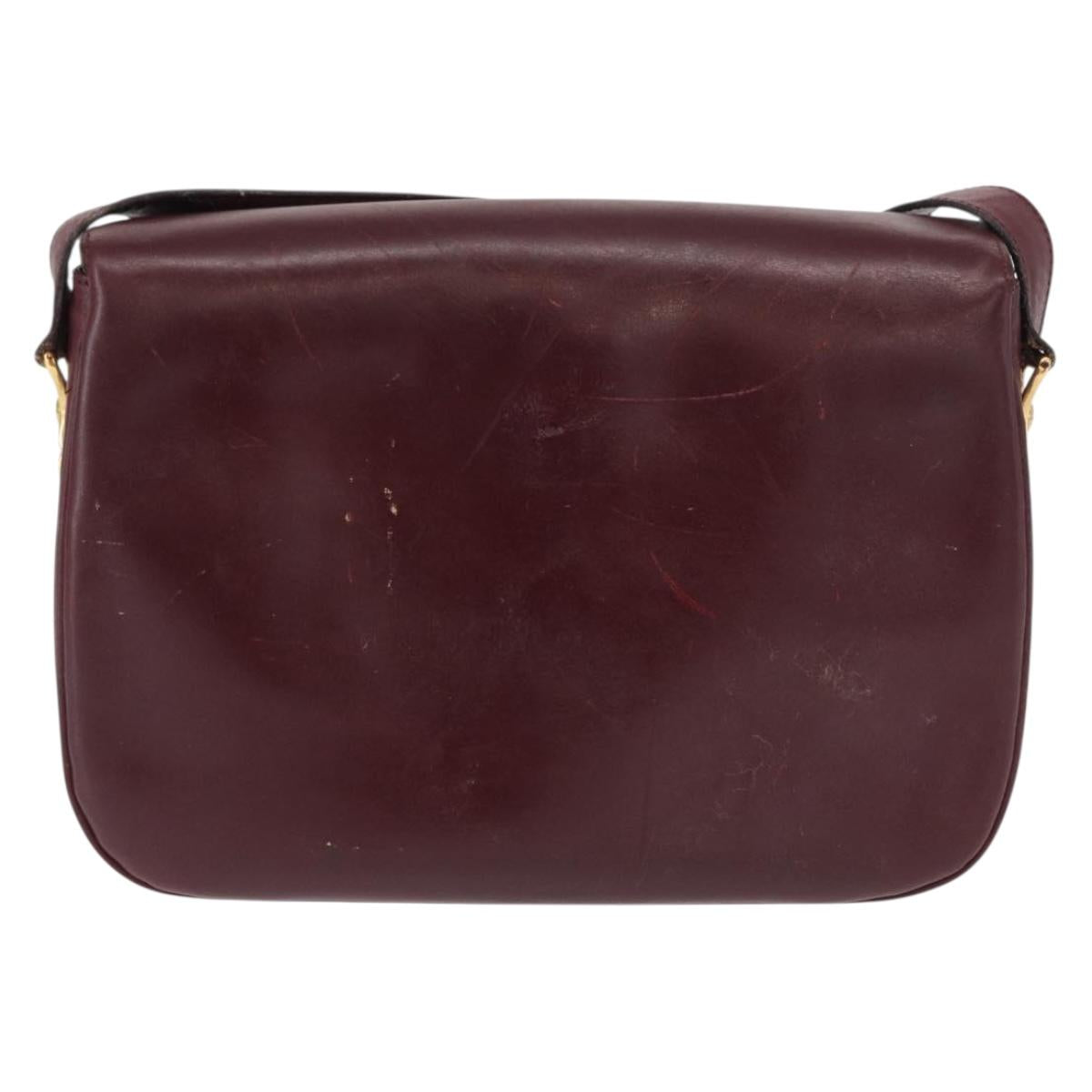 CELINE Horse Carriage Shoulder Bag Leather Bordeaux Gold Auth 156289