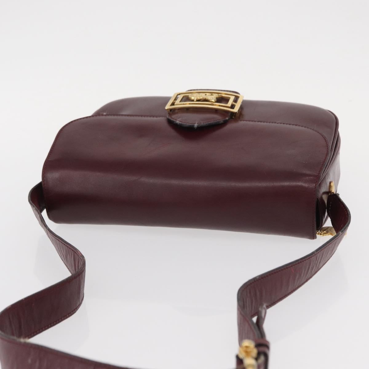 CELINE Horse Carriage Shoulder Bag Leather Bordeaux Gold Auth 156289