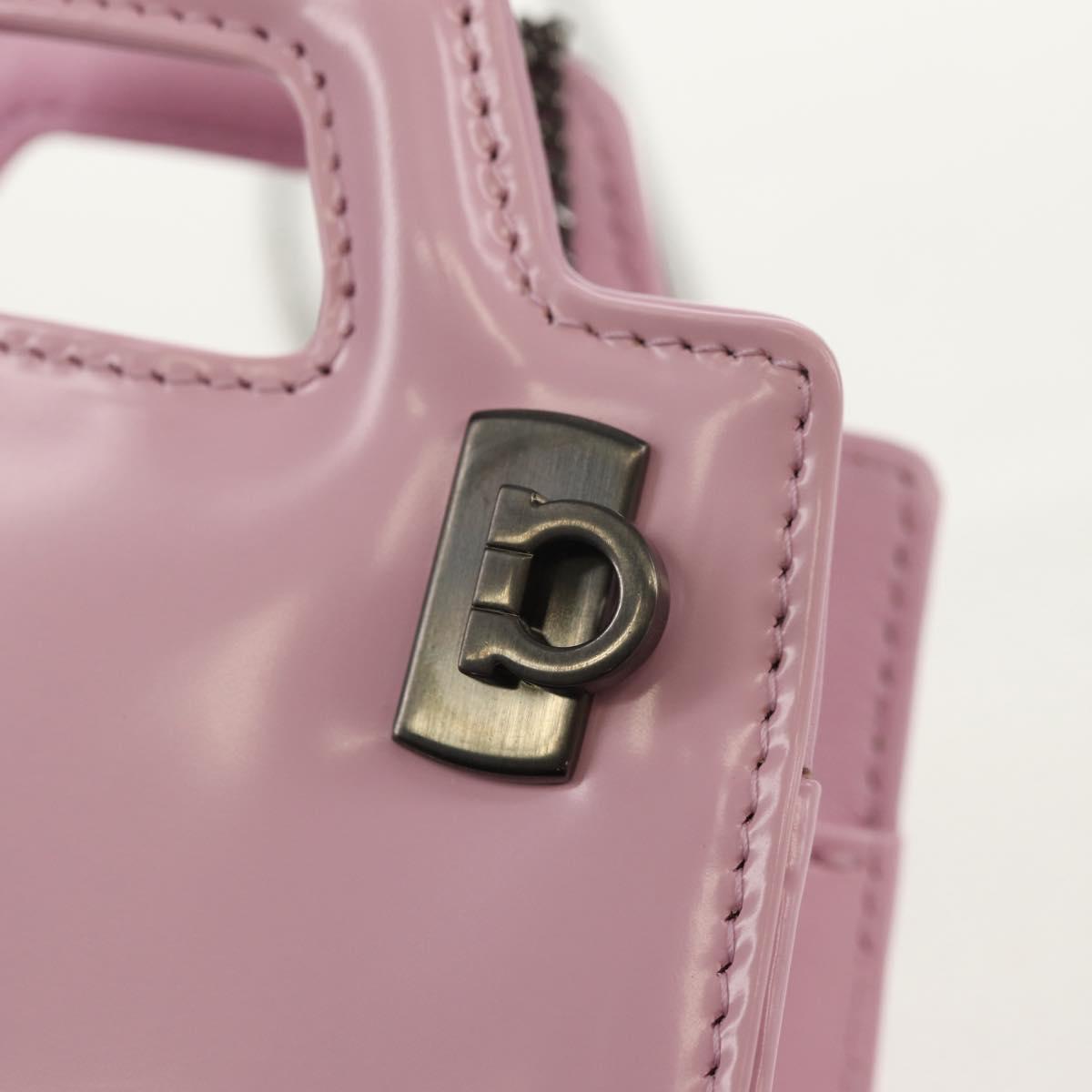 Salvatore Ferragamo Chain Gancini Shoulder Pouch Enamel 2way Pink Auth 156294V