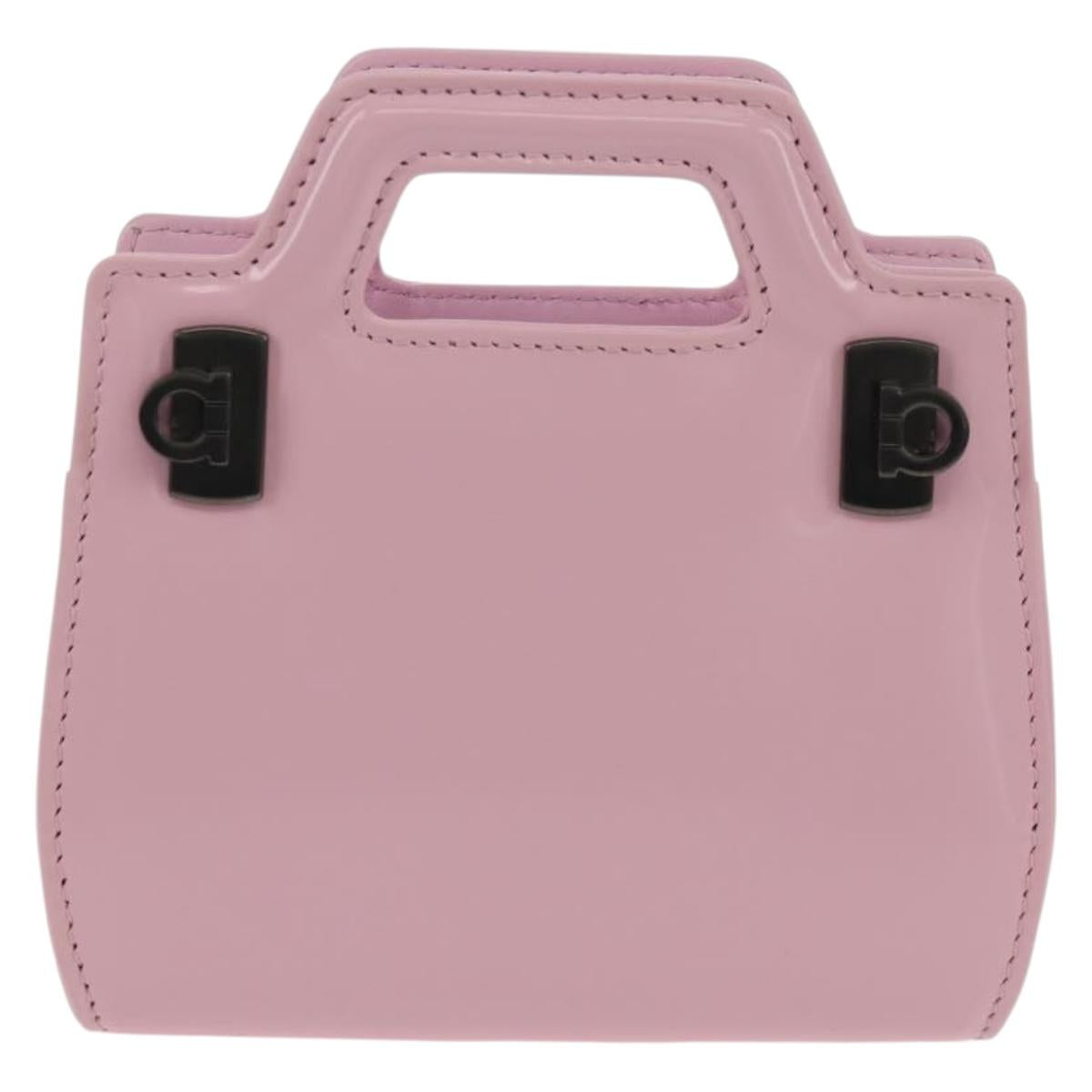 Salvatore Ferragamo Chain Gancini Shoulder Pouch Enamel 2way Pink Auth 156294V