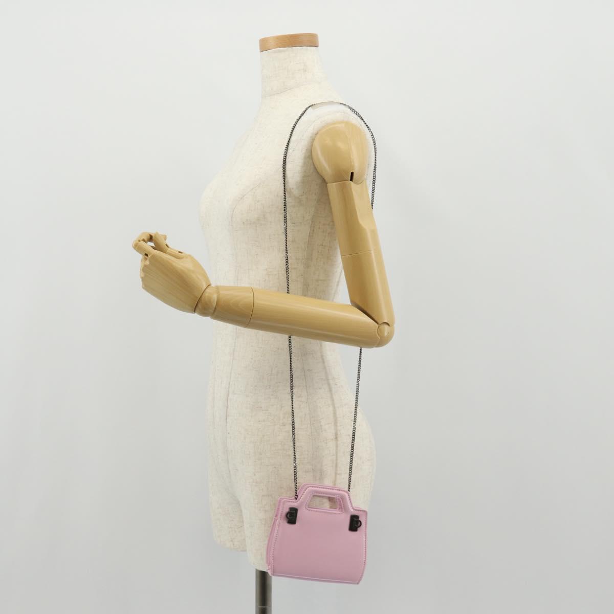 Salvatore Ferragamo Chain Gancini Shoulder Pouch Enamel 2way Pink Auth 156294V