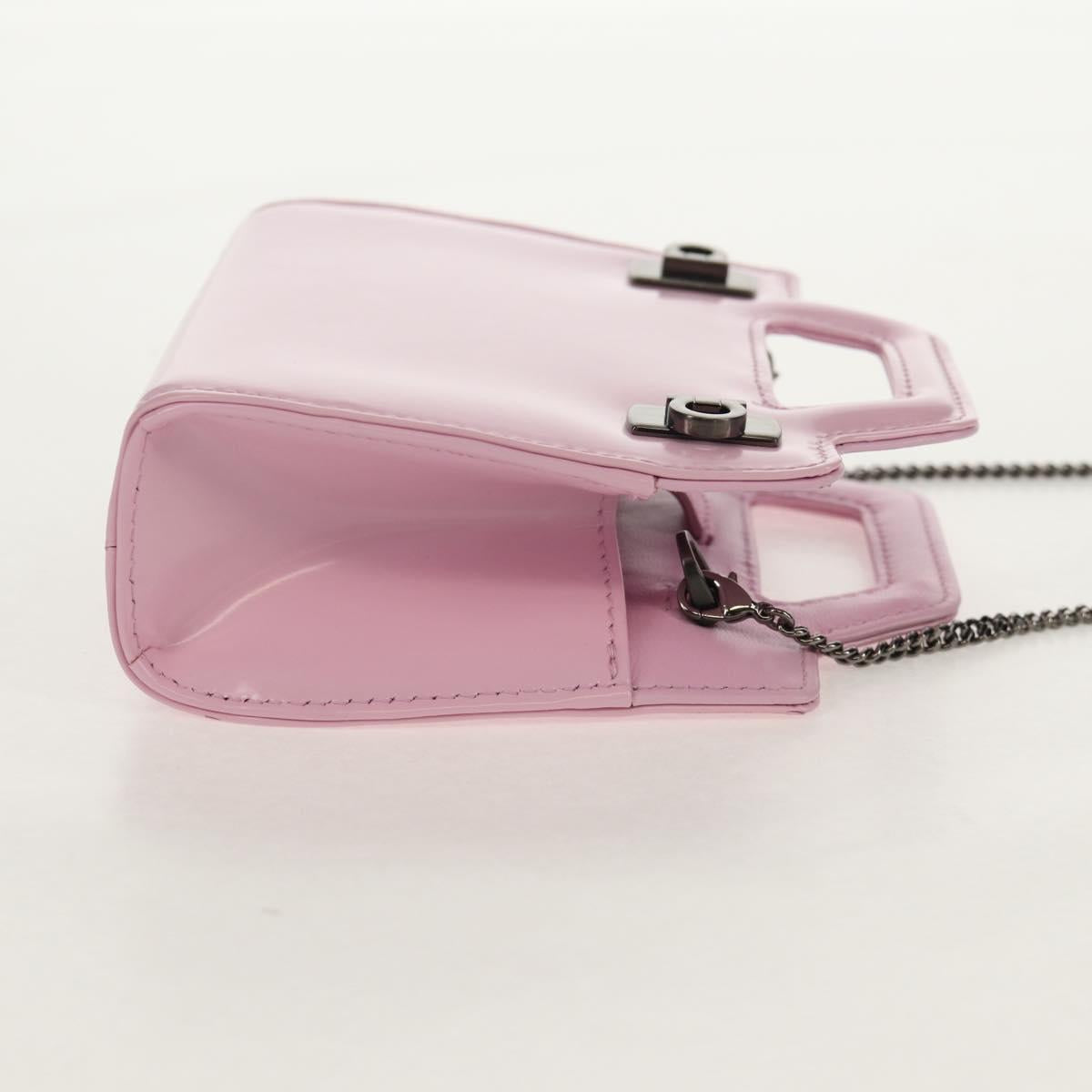 Salvatore Ferragamo Chain Gancini Shoulder Pouch Enamel 2way Pink Auth 156294V