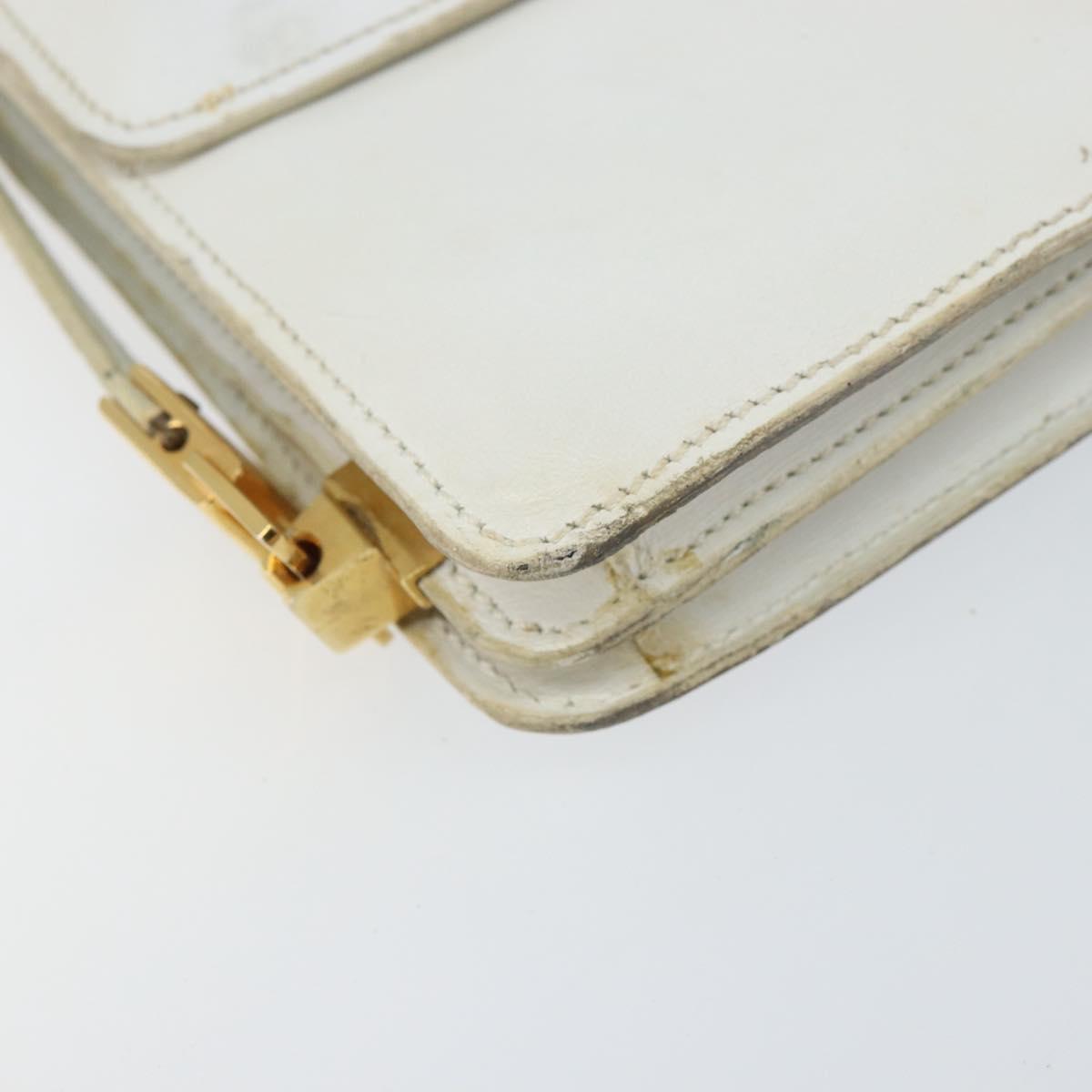 CELINE Shoulder Bag Leather White Gold Auth 156322