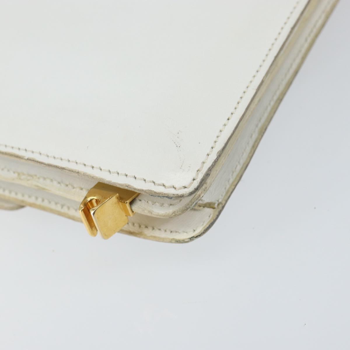 CELINE Shoulder Bag Leather White Gold Auth 156322