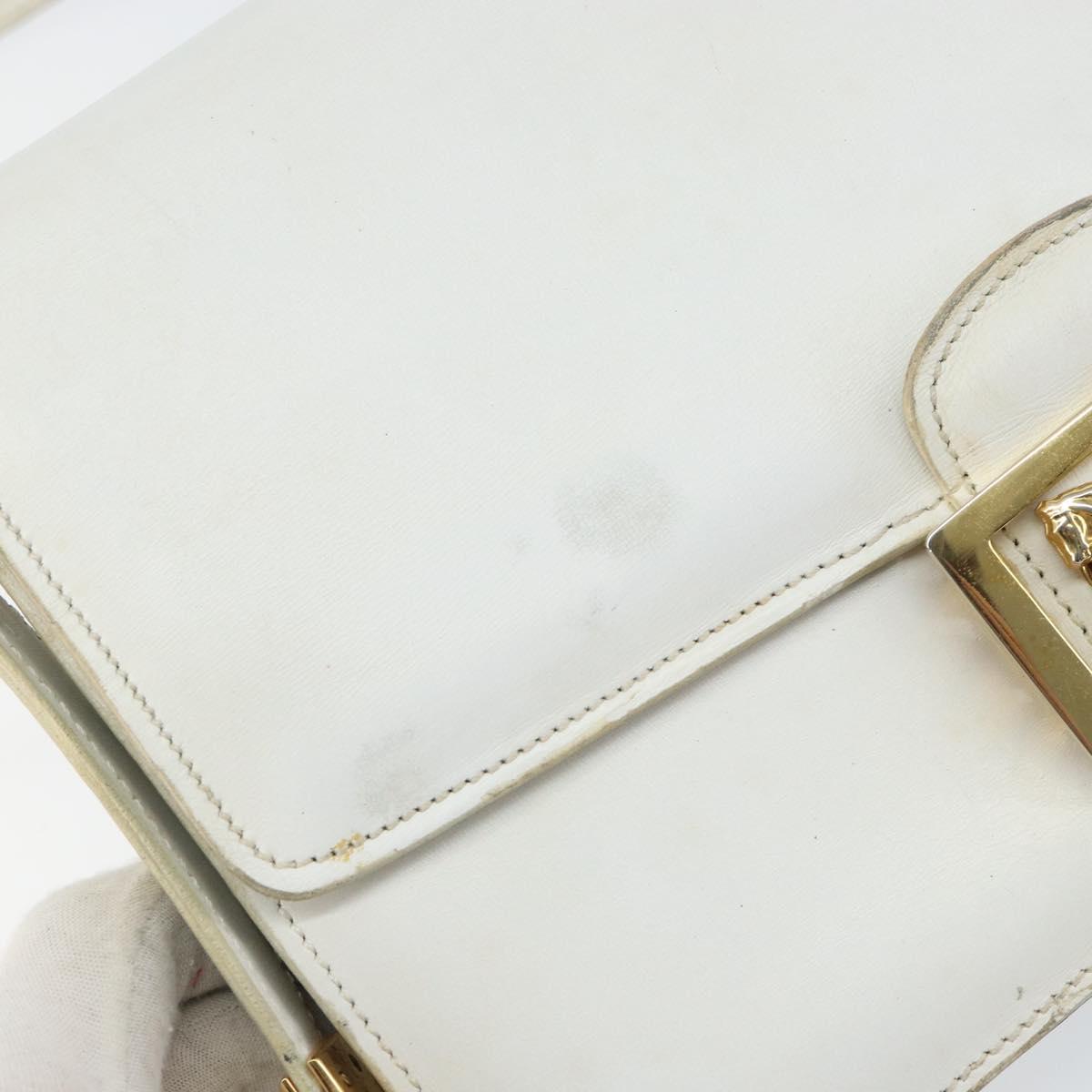 CELINE Shoulder Bag Leather White Gold Auth 156322