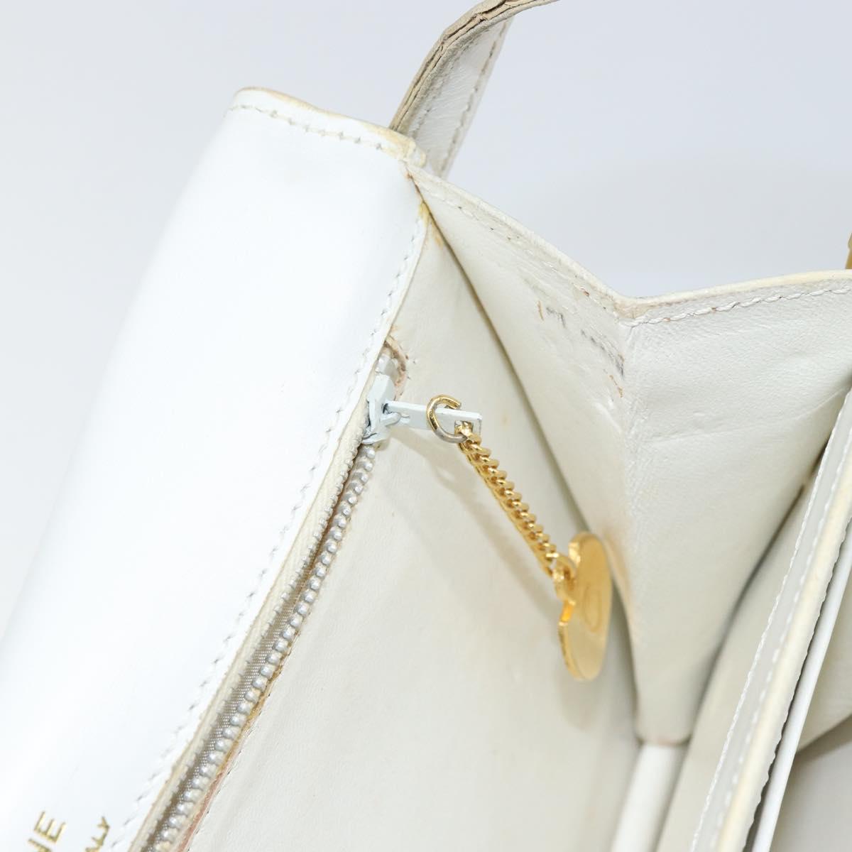 CELINE Shoulder Bag Leather White Gold Auth 156322