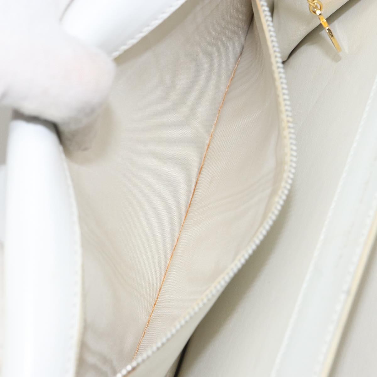 CELINE Shoulder Bag Leather White Gold Auth 156322