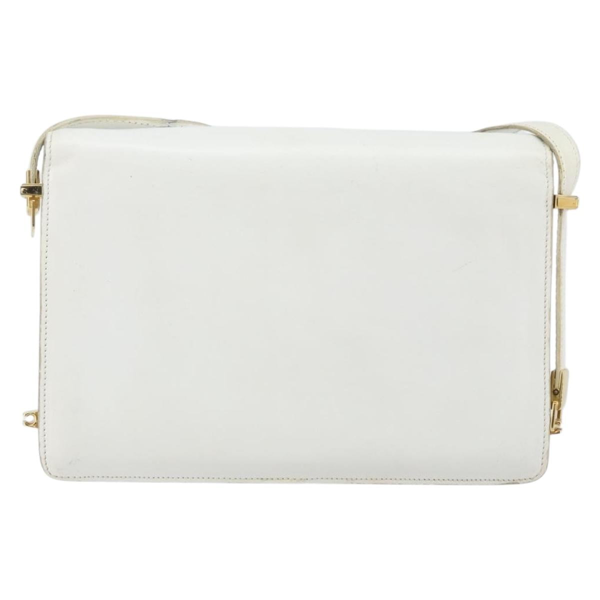 CELINE Shoulder Bag Leather White Gold Auth 156322