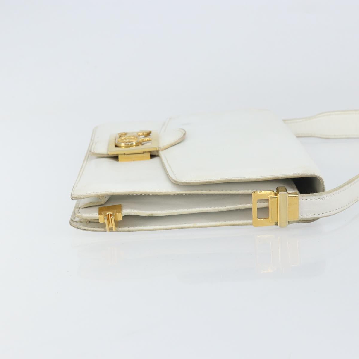 CELINE Shoulder Bag Leather White Gold Auth 156322
