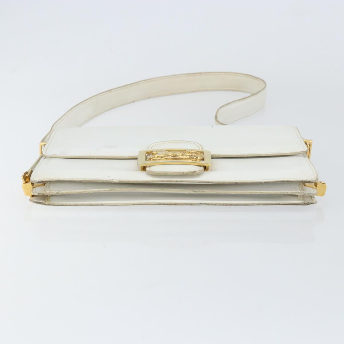 CELINE Shoulder Bag Leather White Gold Auth 156322