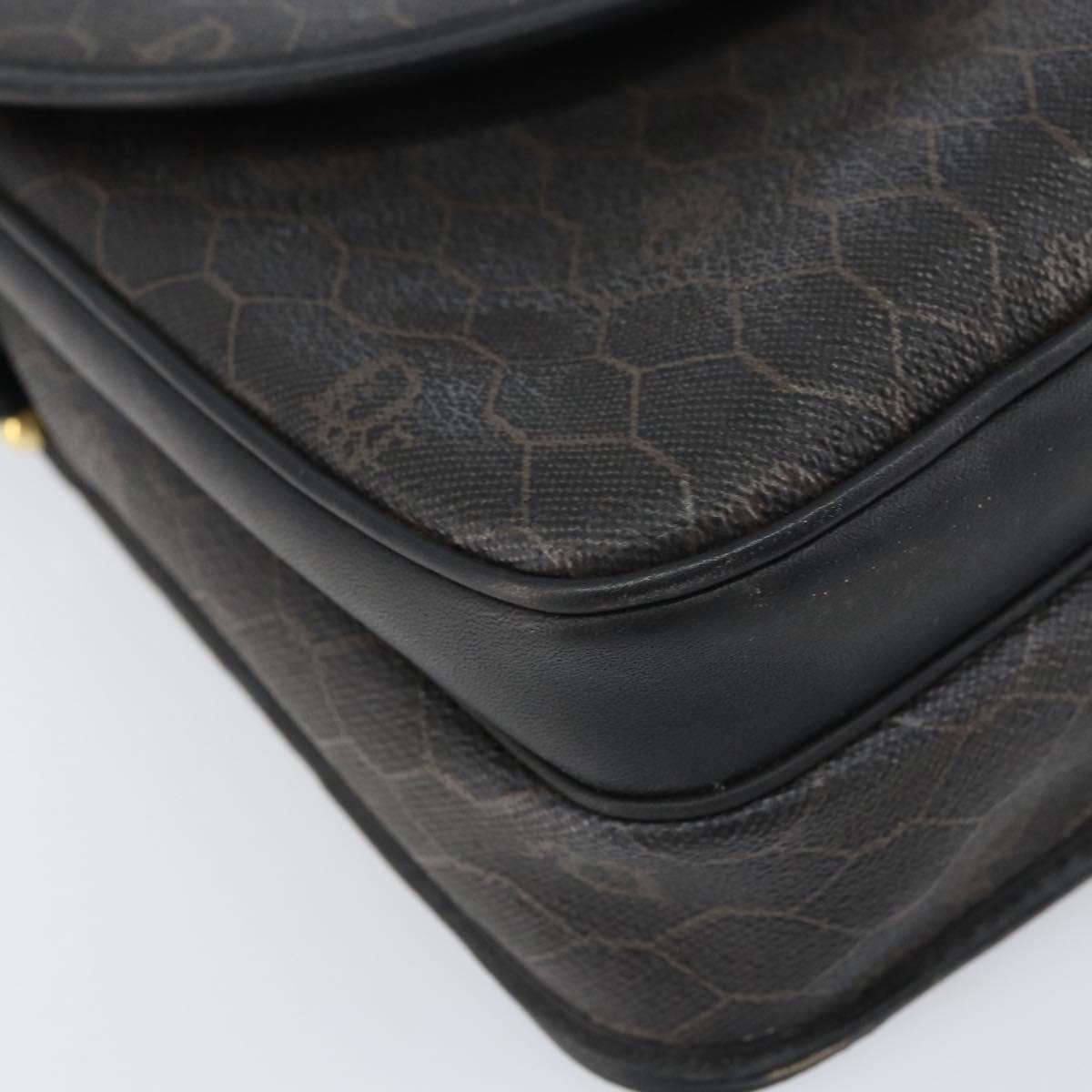 Christian Dior Honeycomb Canvas Shoulder Bag PVC Black Gold Auth 156324