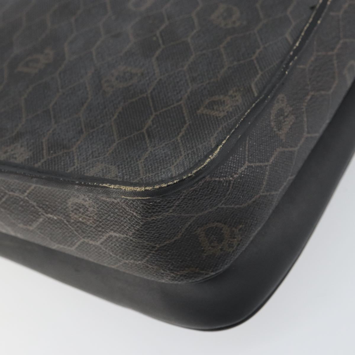 Christian Dior Honeycomb Canvas Shoulder Bag PVC Black Gold Auth 156324