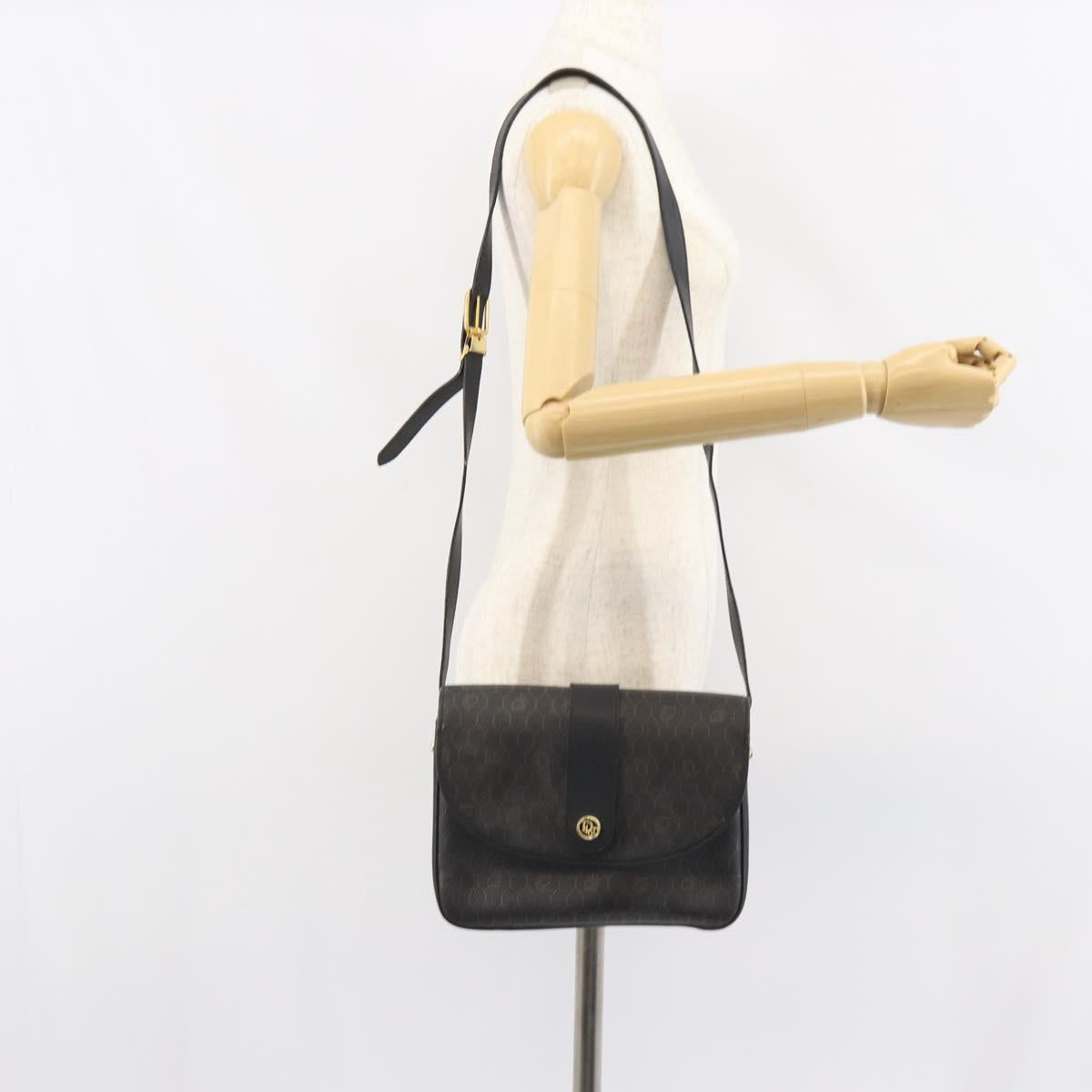 Christian Dior Honeycomb Canvas Shoulder Bag PVC Black Gold Auth 156324
