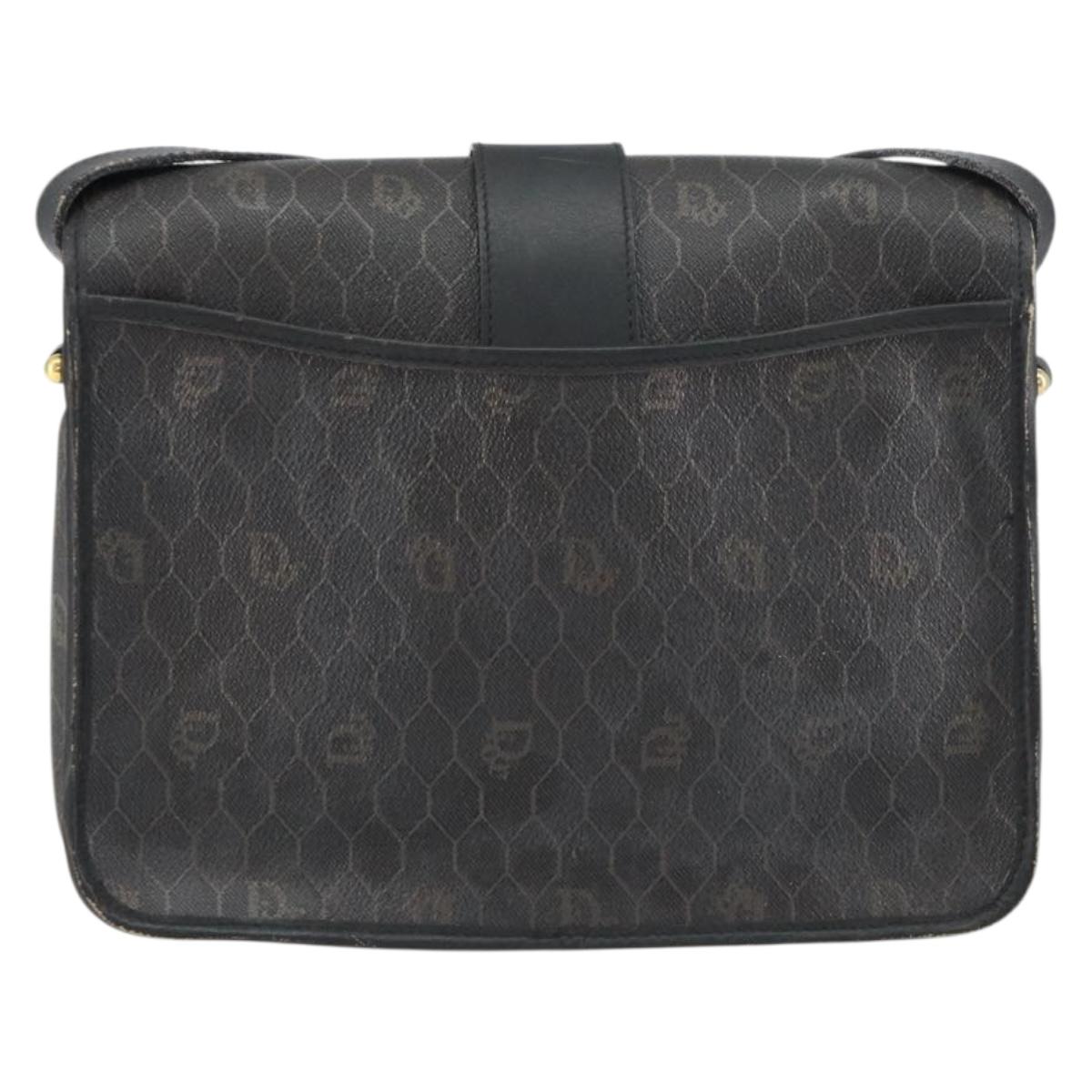 Christian Dior Honeycomb Canvas Shoulder Bag PVC Black Gold Auth 156324