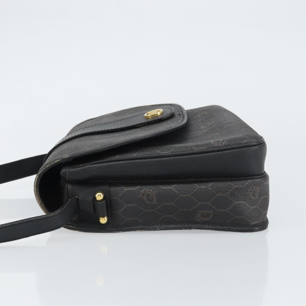Christian Dior Honeycomb Canvas Shoulder Bag PVC Black Gold Auth 156324