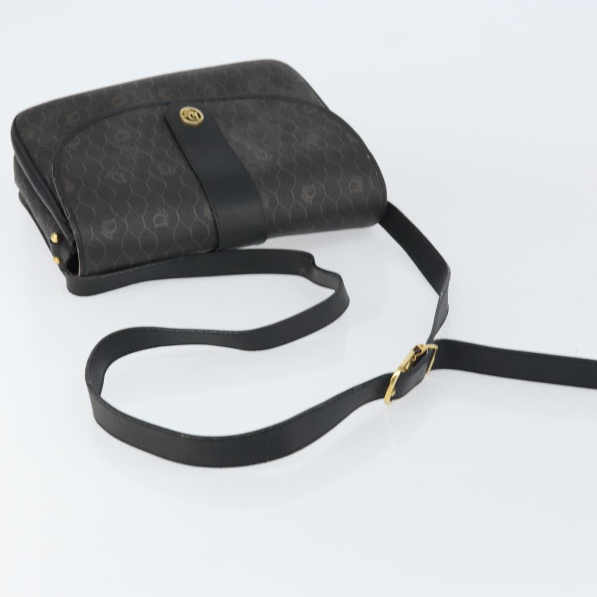 Christian Dior Honeycomb Canvas Shoulder Bag PVC Black Gold Auth 156324
