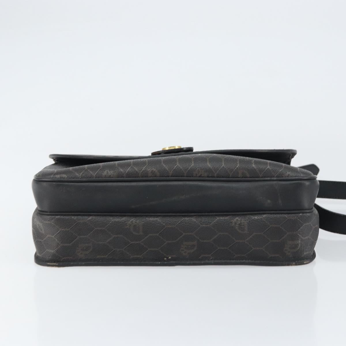 Christian Dior Honeycomb Canvas Shoulder Bag PVC Black Gold Auth 156324