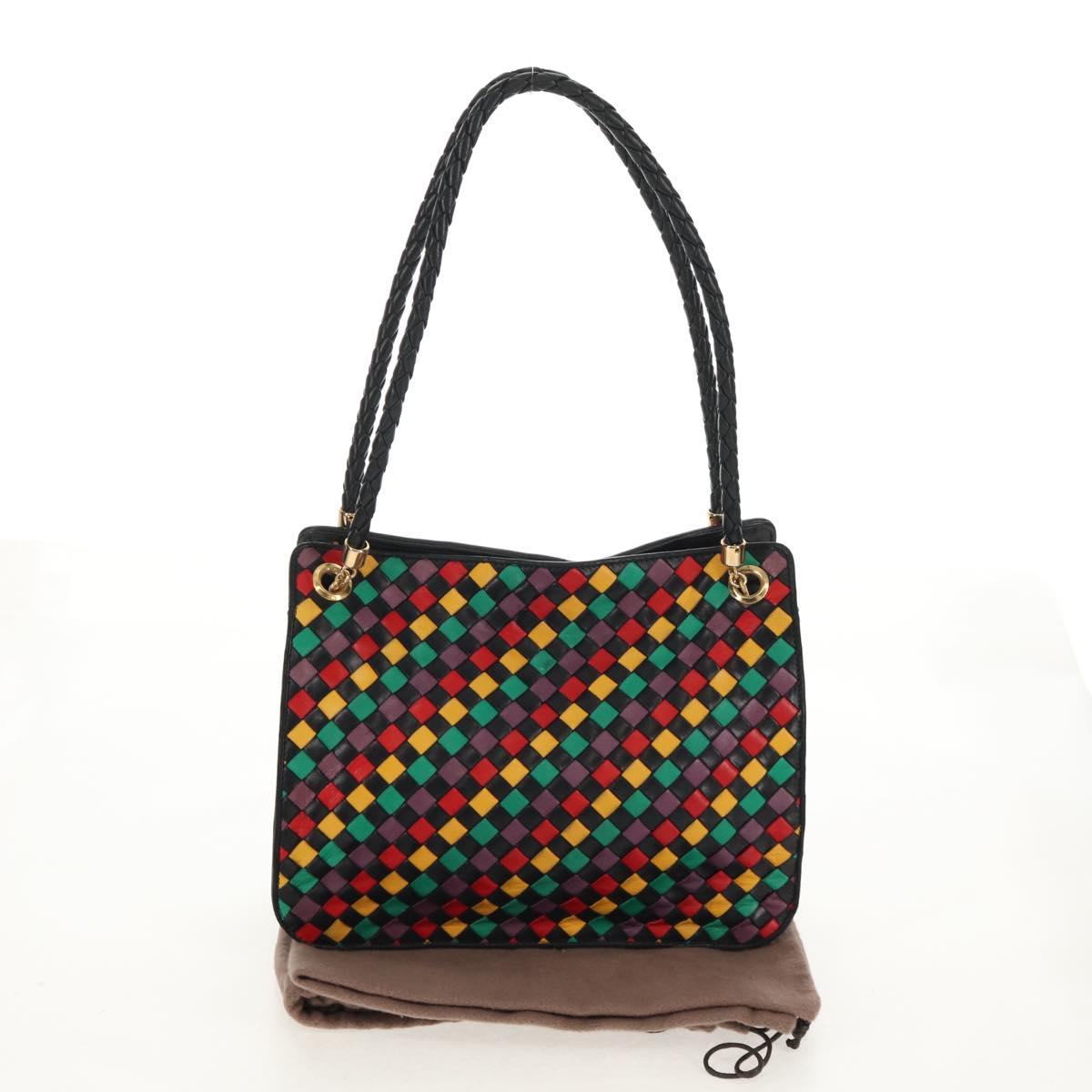 BOTTEGA VENETA INTRECCIATO Shoulder Bag Leather Black Gold Auth 156326V