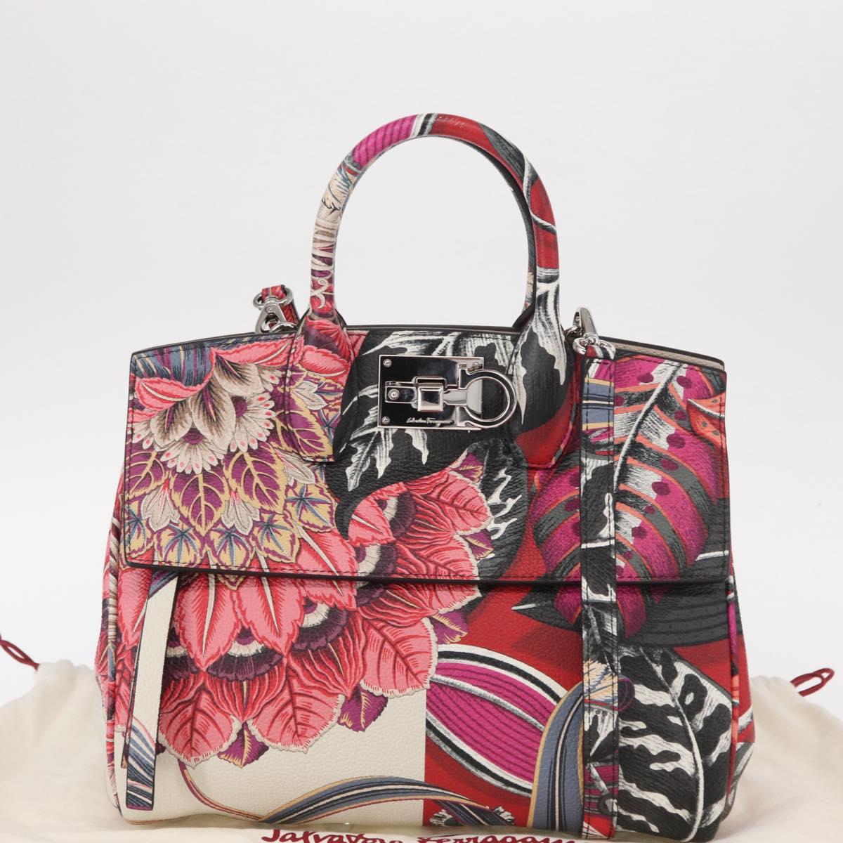 Salvatore Ferragamo Hand Bag Leather 2way Silver Pink Auth 156332SAM