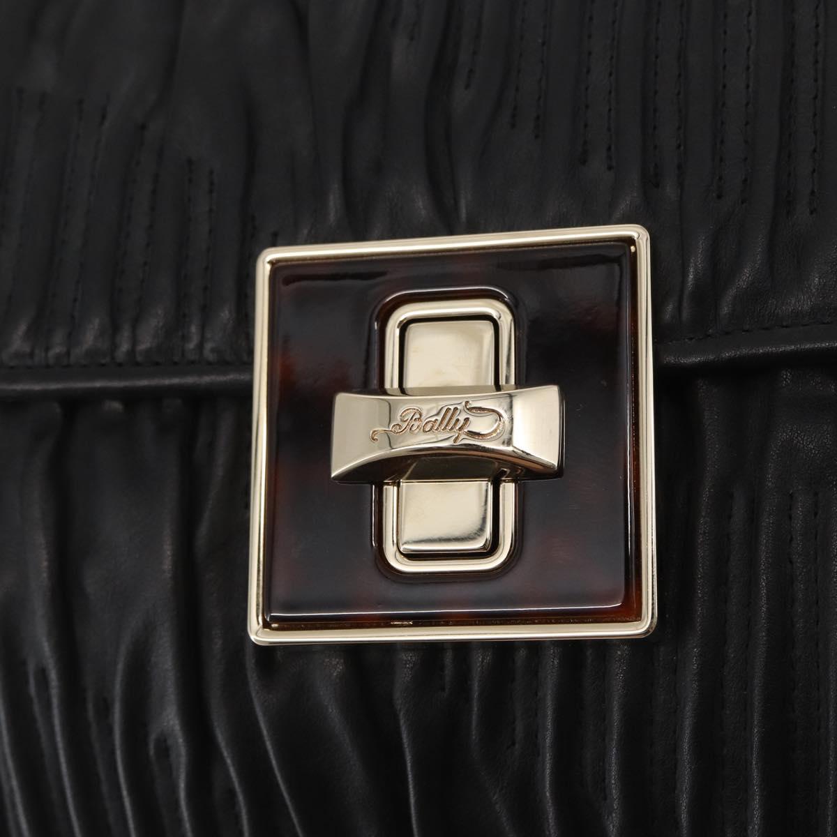 BALLY Chain Shoulder Bag Leather Black Gold Auth 156337