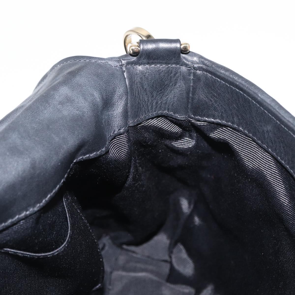 BALLY Chain Shoulder Bag Leather Black Gold Auth 156337
