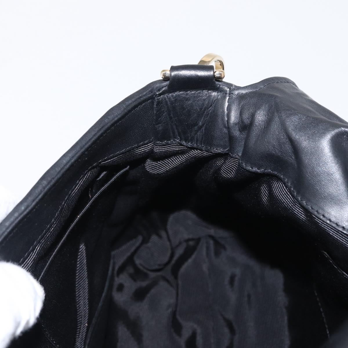 BALLY Chain Shoulder Bag Leather Black Gold Auth 156337