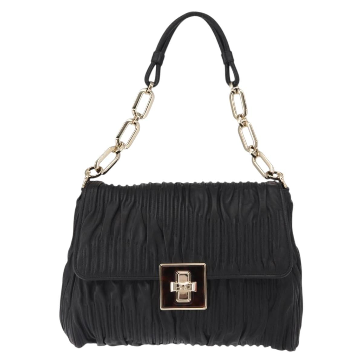 BALLY Chain Shoulder Bag Leather Black Gold Auth 156337